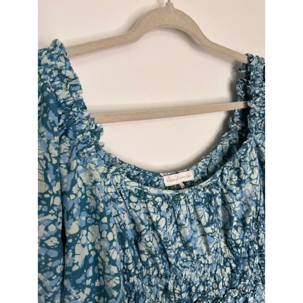 House of Harlow 1960 Blue Cotton Puff Sleeve cottagecore boho Mini Dress XL